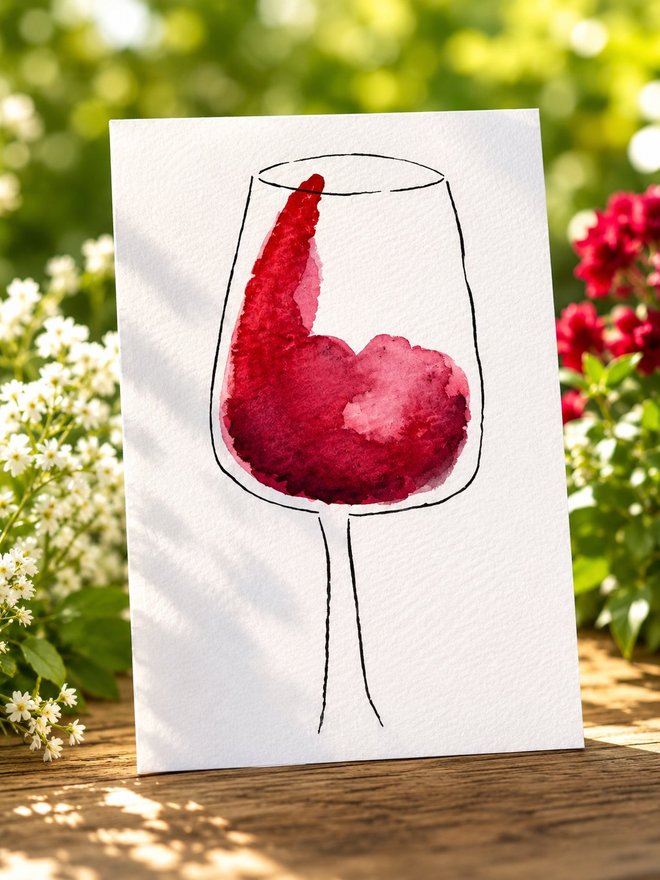 Red wine watercolor card
